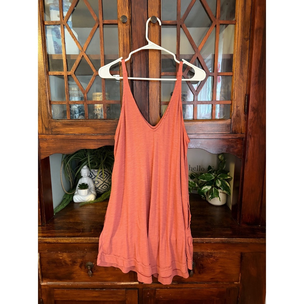 Free People Beach Womens Ribbed V-Neck Romper Terracotta Small OB821928 - Picture 2 of 6